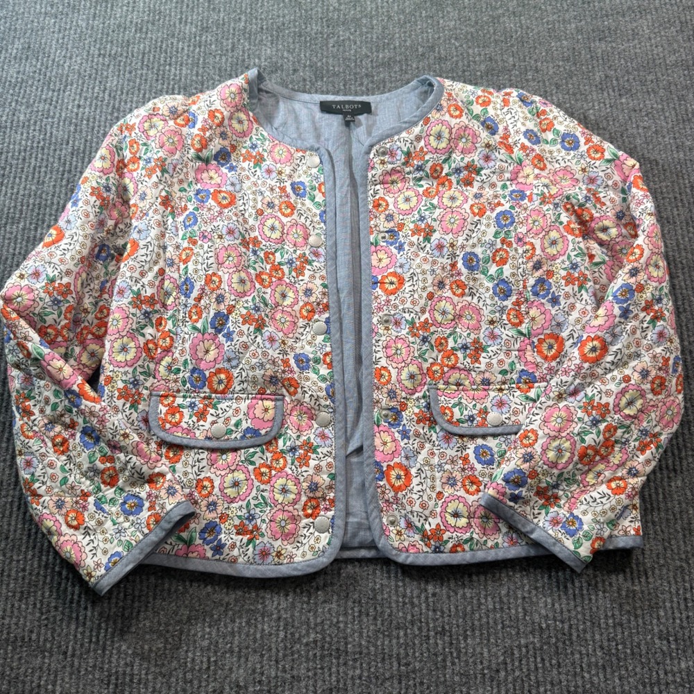 Talbots Quilted Jacket Womens 4P Floral Snap Front Cotton Cottagecore NWT